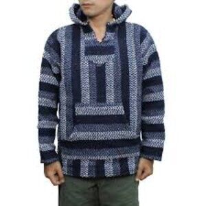Baja Joe Artilana men's Long Sleeve Hooded Top Blue Striped Size Large